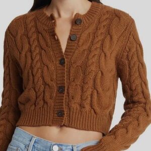 Frame 100%Fine merino wool  Cable Knit Cardigan in Tan
